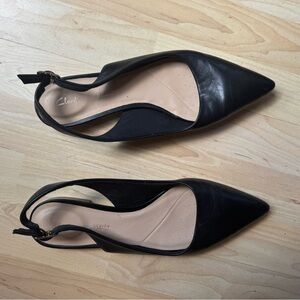Clarks Slingback Low Heels Black Leather Pointed Toe Cushion Plus Women’s Sz 10